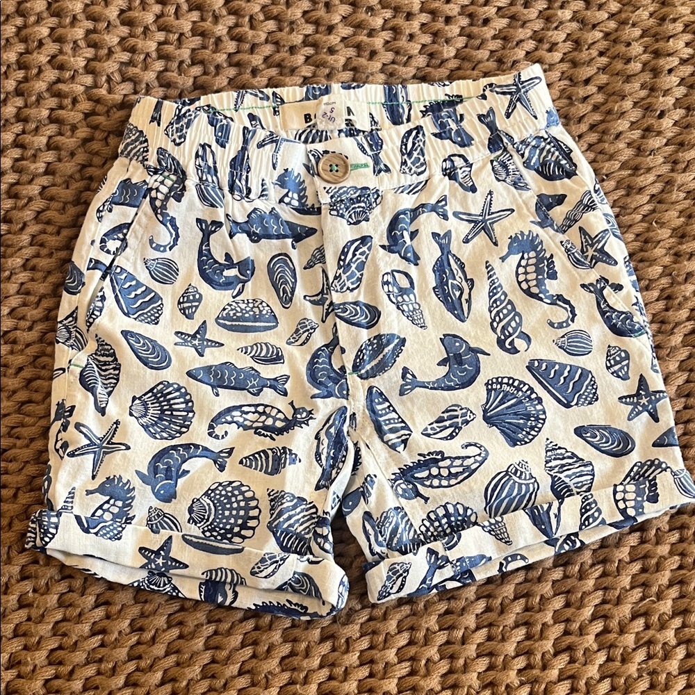 Mini Boden Blue and White Sea Life Shorts